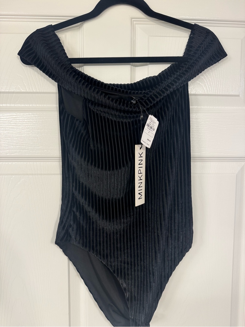 MINKPINK Black Ribbed Velvet Bodysuit
